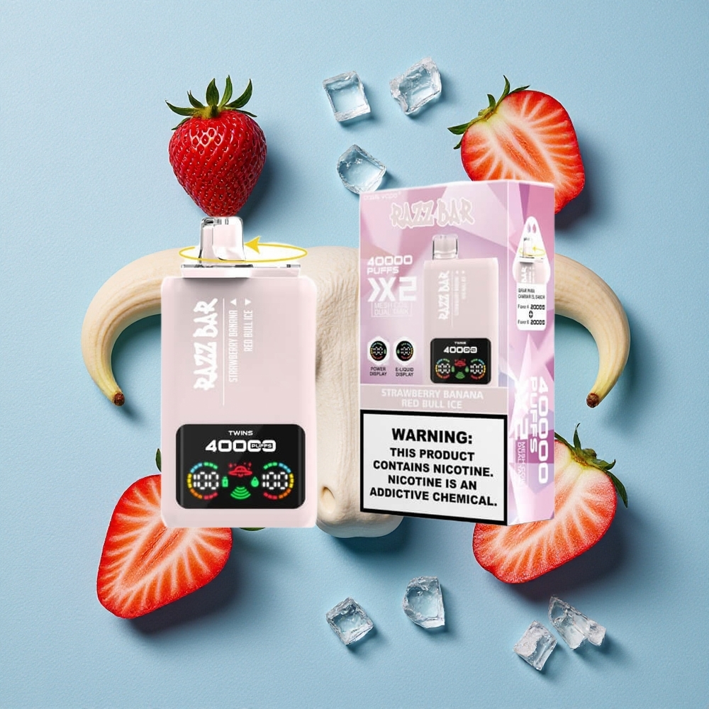 Razz Bar 40000 Bouffées Fraise Banane_Red Bull Glace wholesale Belgique Affichage Écran Puissance