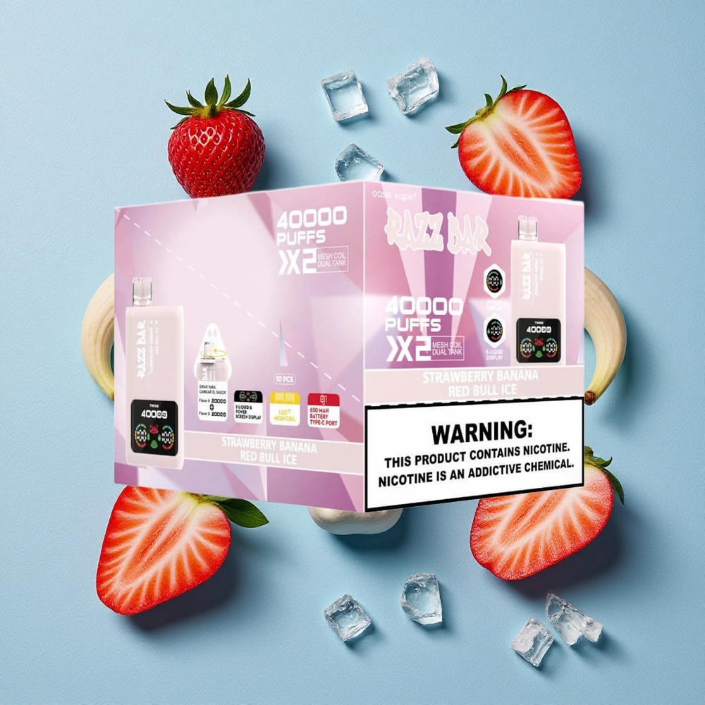 Razz Bar 40000 Bouffées Fraise Banane_Red Bull Glace wholesale Belgique Affichage Écran Puissance