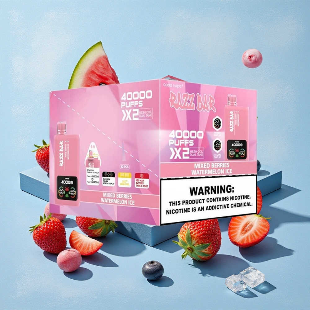 Razz Bar 40000 Bouffées Vape Jetable Baies Mixtes_Pastèque Glacée wholesale Belgique Écran d\'Alimentation