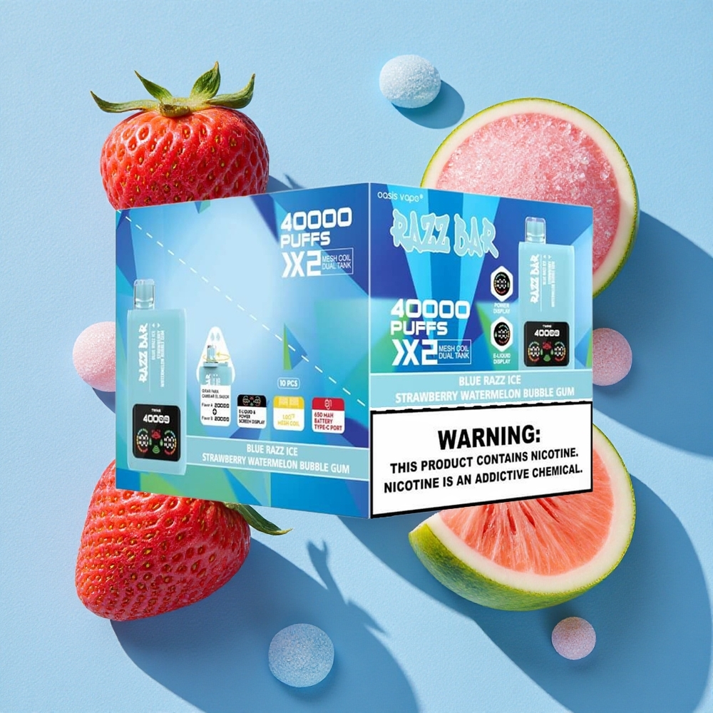 Razz Bar 40000 Bouffées Vape Jetable Bleu Framboise Glace-Fraise Pastèque Bubble Gum wholesale Belgique Affichage Écran Puissance