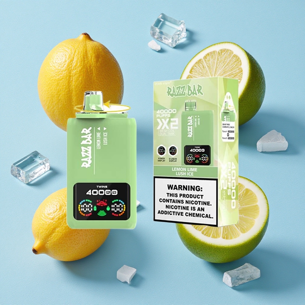 Razz Bar 40000 Bouffées Vape Jetable Citron Vert_Lush Ice wholesale Belgique Écran d'Alimentation Port Type-C