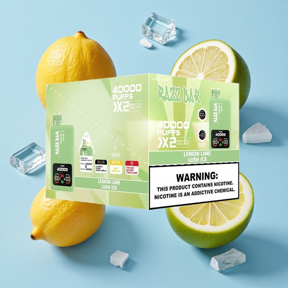 Razz Bar 40000 Bouffées Vape Jetable Citron Vert_Lush Ice wholesale Belgique Écran d\'Alimentation Port Type-C