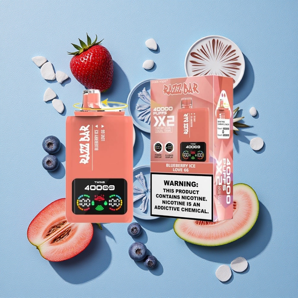Razz Bar 40000 Bouffées Vape Jetable Myrtille Glacé_Love 66 wholesale Belgique Écran d'Alimentation 650 Mah