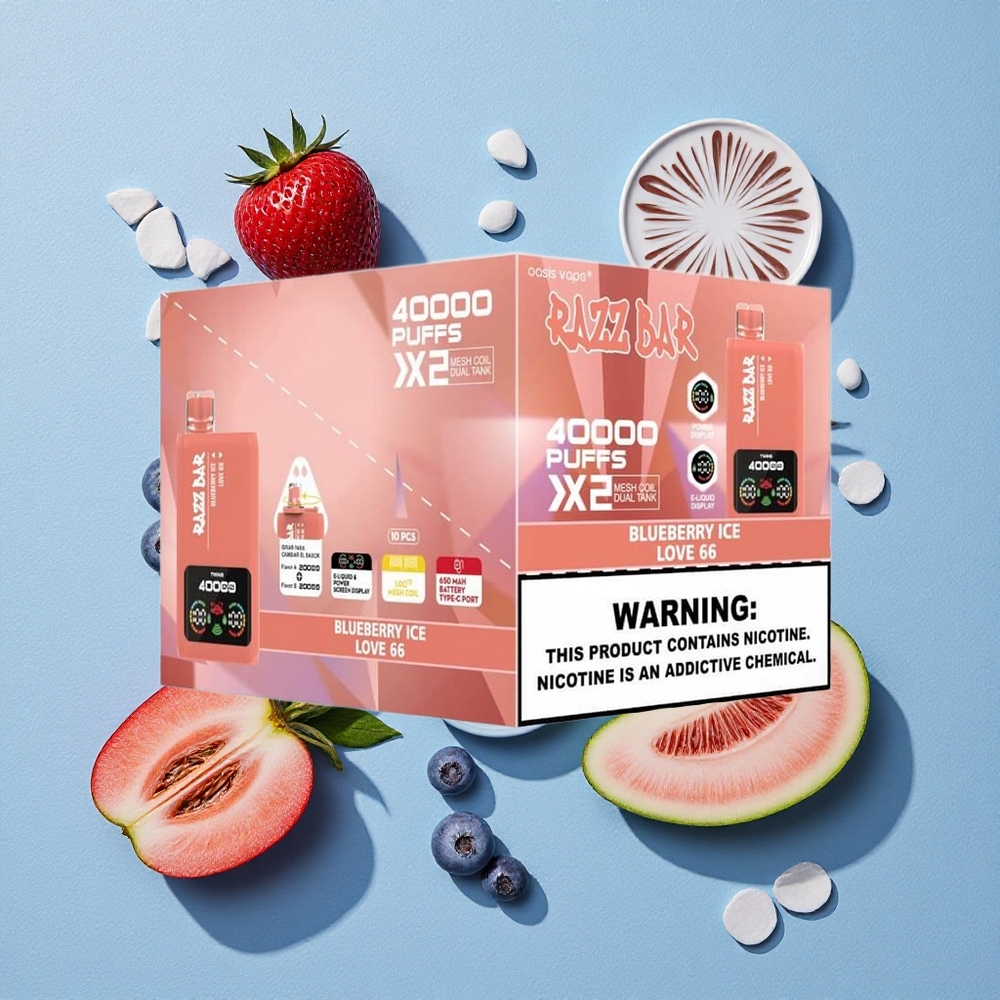 Razz Bar 40000 Bouffées Vape Jetable Myrtille Glacé_Love 66 wholesale Belgique Écran d\'Alimentation 650 Mah