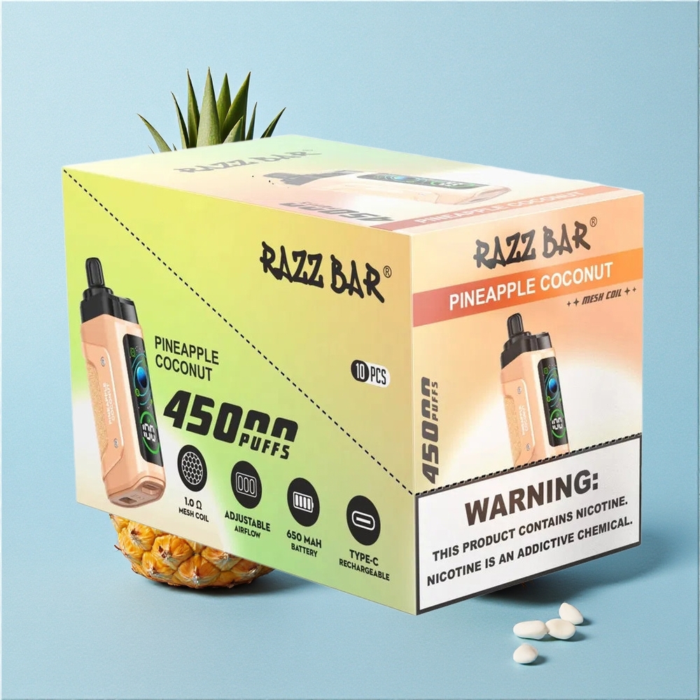 Razz Bar 45000 Bouffées Ananas Noix de Coco wholesale Belgique Rechargeable Type-C 20 mg/ml