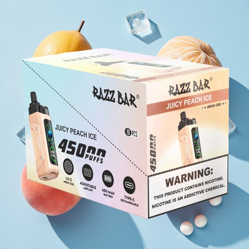 Razz Bar 45000 Bouffées Pêche Juteuse Glace Disposable Vave wholesale Belgique Bobine Mesh 1.0 Ohm