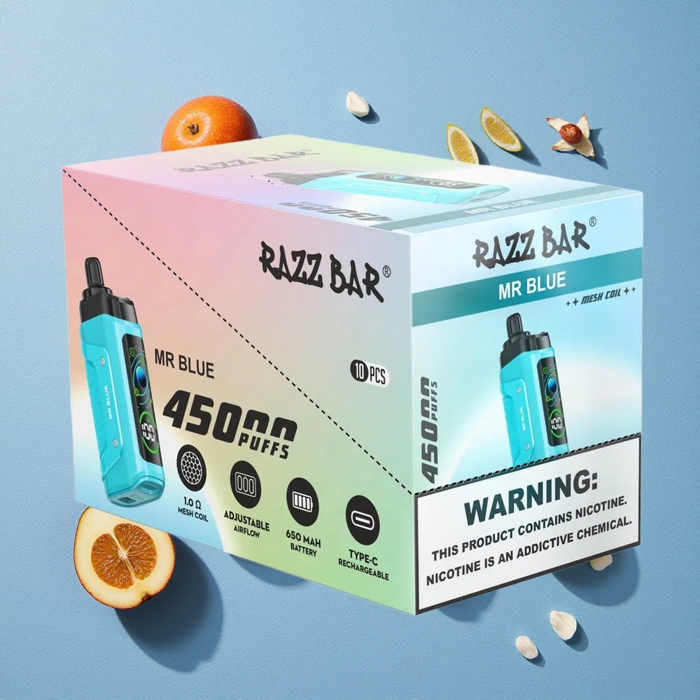 Razz Bar 45000 Bouffées Vape Jetable Mr Bleu Rechargeable Type-C wholesale Belgique