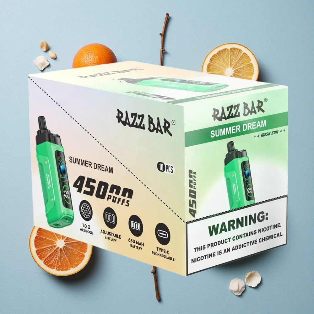 Razz Bar 45000 Bouffées Vape Jetable Rêve d\'Été 20 mg/ml wholesale Belgique avec Bobine Mesh 1.0 Ohm