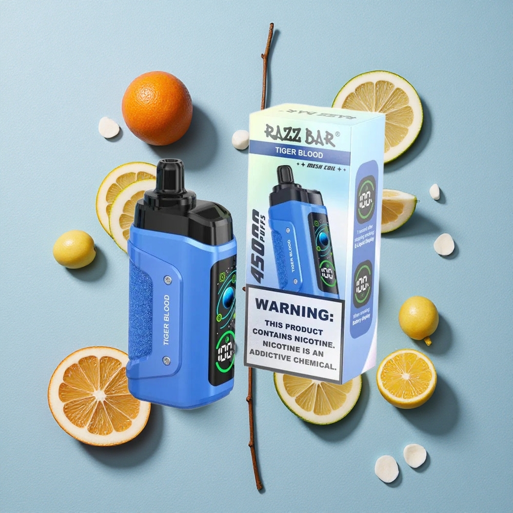 Razz Bar 45000 Bouffées Vape Jetable Sang de Tigre et Framboise wholesale Belgique 650 Mah Battery Type-C Rechargeable