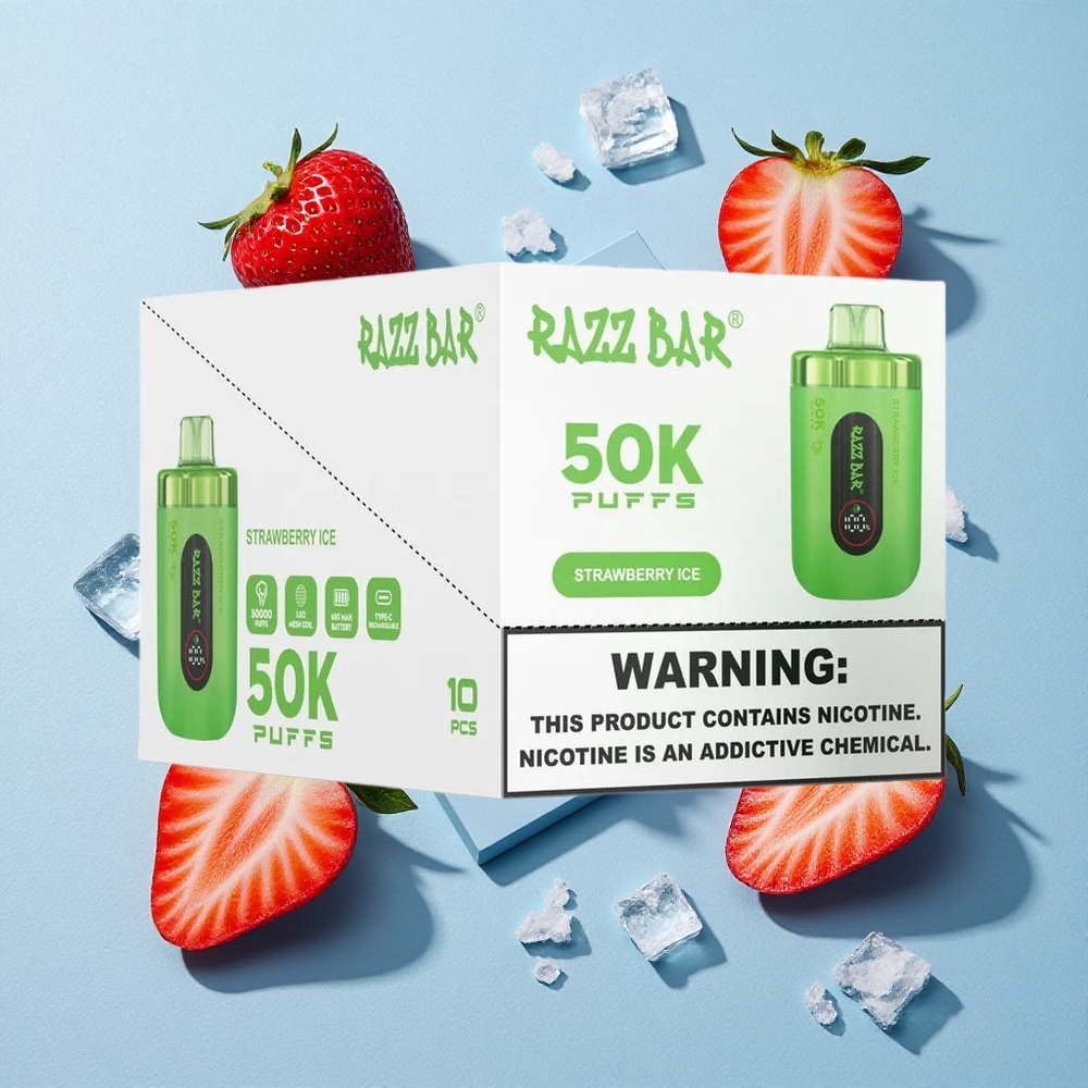 Razz Bar 50K Bouffées Fraise Glacée Vape Jetable 50000 Bouffées wholesale Belgique Rechargeable Type-C