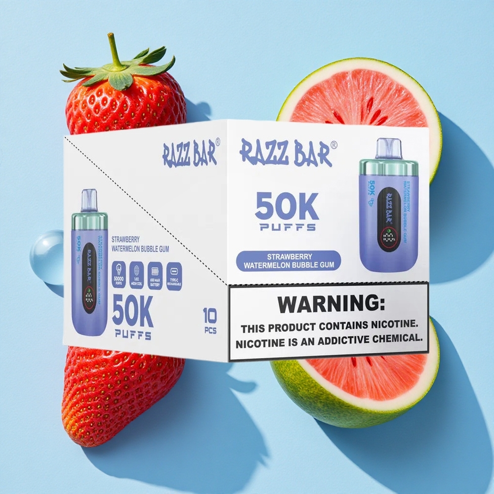 Razz Bar 50K Bouffées Fraise Pastèque Chewing-Bubble 50000 Bouffées Rechargeable Type-C wholesale Belgique