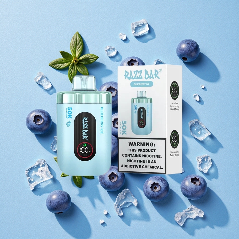 Razz Bar 50K Bouffées Glace Myrtille Vape Jetable Jusqu'à 50000 Bouffées wholesale Belgique Rechargeable Type-C