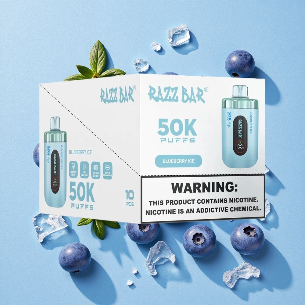 Razz Bar 50K Bouffées Glace Myrtille Vape Jetable Jusqu\'à 50000 Bouffées wholesale Belgique Rechargeable Type-C