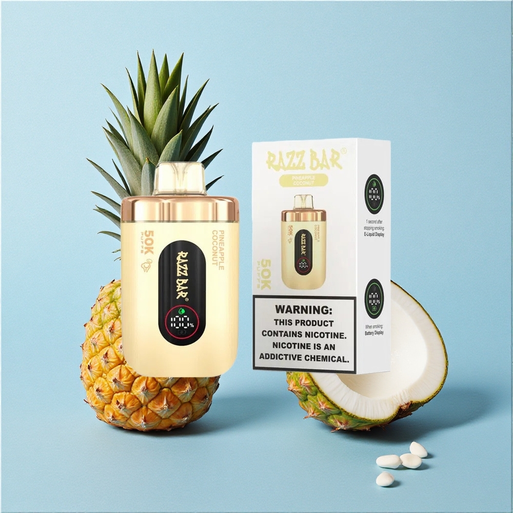 Razz Bar 50K Bouffées Vape Jetable Ananas Noix de Coco wholesale Belgique Rechargeable Type-C