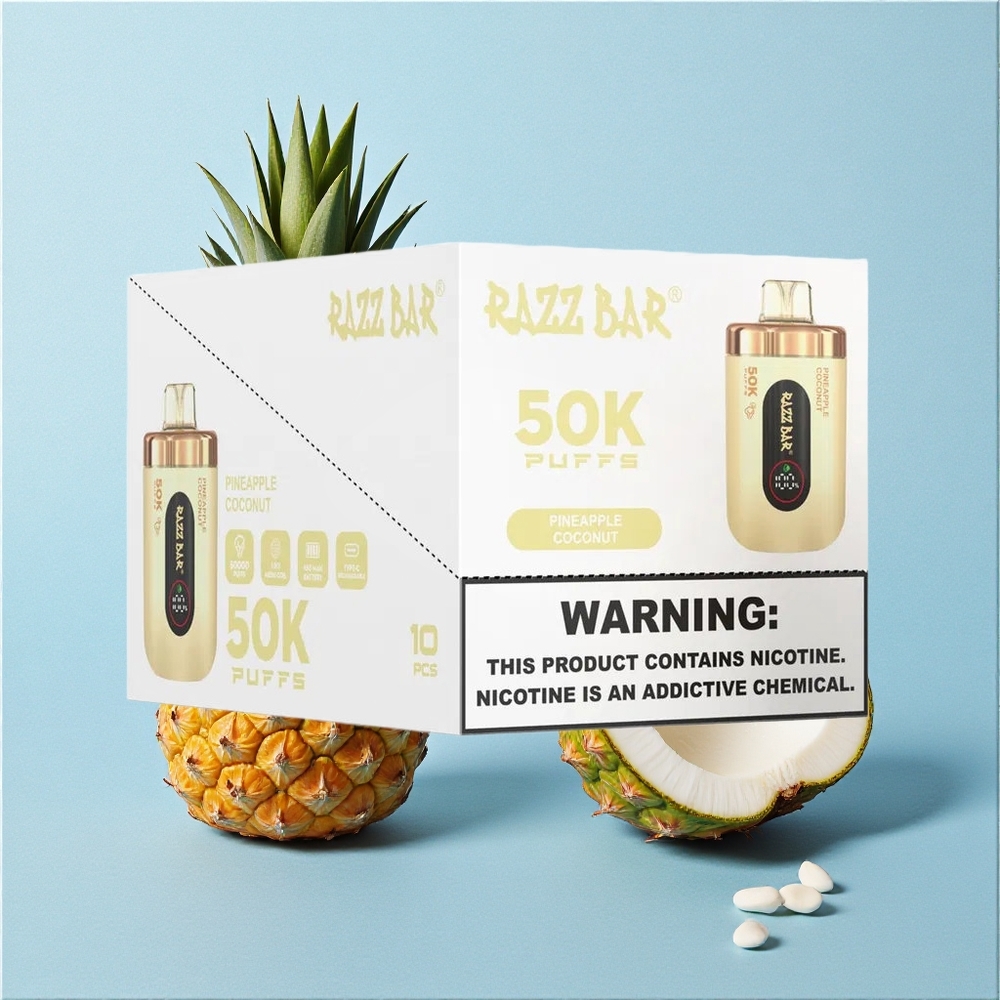 Razz Bar 50K Bouffées Vape Jetable Ananas Noix de Coco wholesale Belgique Rechargeable Type-C