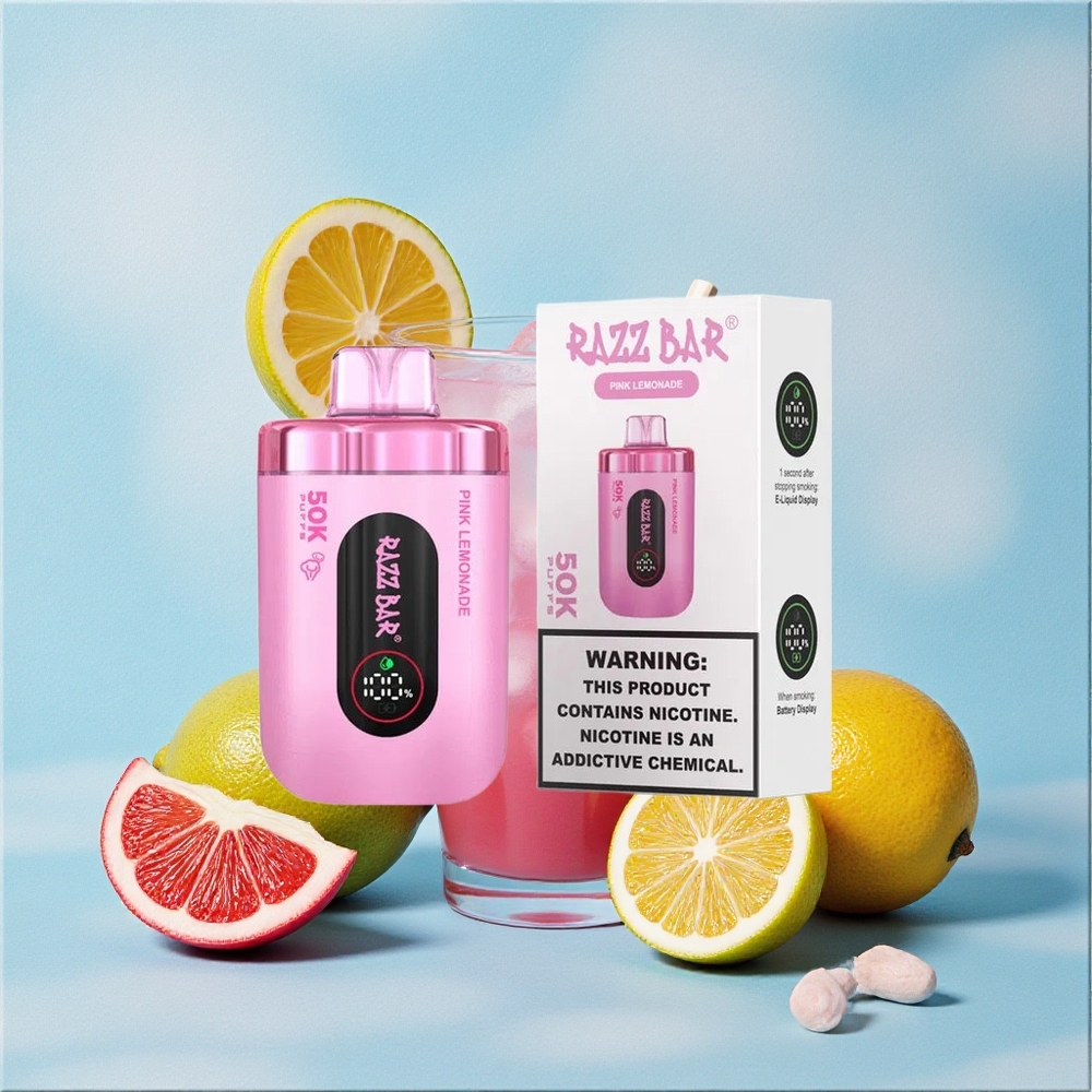 Razz Bar 50K Bouffées Vape Jetable Citron Rose wholesale Belgique Rechargeable Type-C 650 mAh