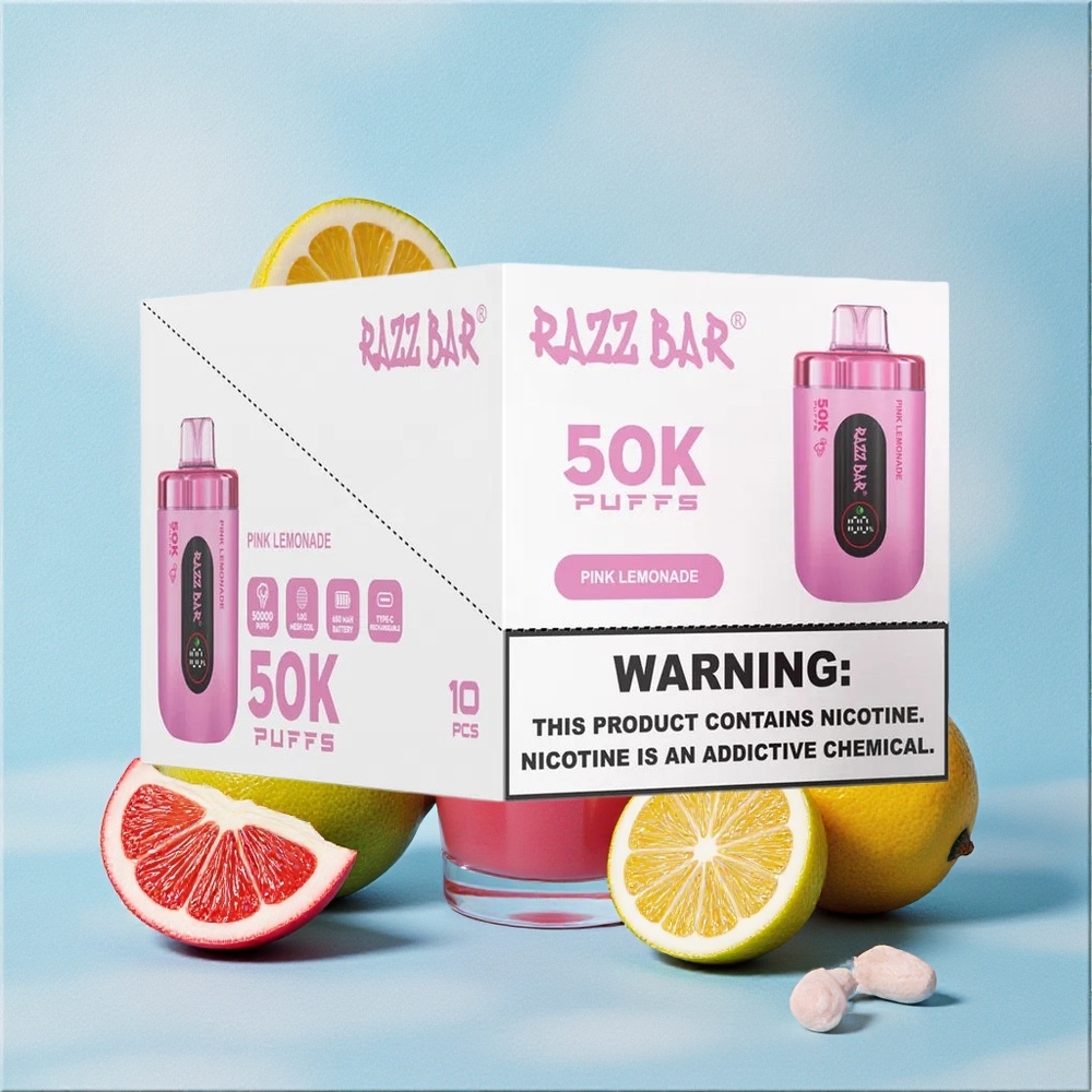 Razz Bar 50K Bouffées Vape Jetable Citron Rose wholesale Belgique Rechargeable Type-C 650 mAh