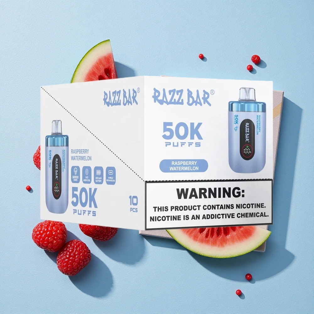 Razz Bar 50K Bouffées Vape Jetable Framboise Pastèque wholesale Belgique avec 50000 Bouffées et Batterie 650 Mah