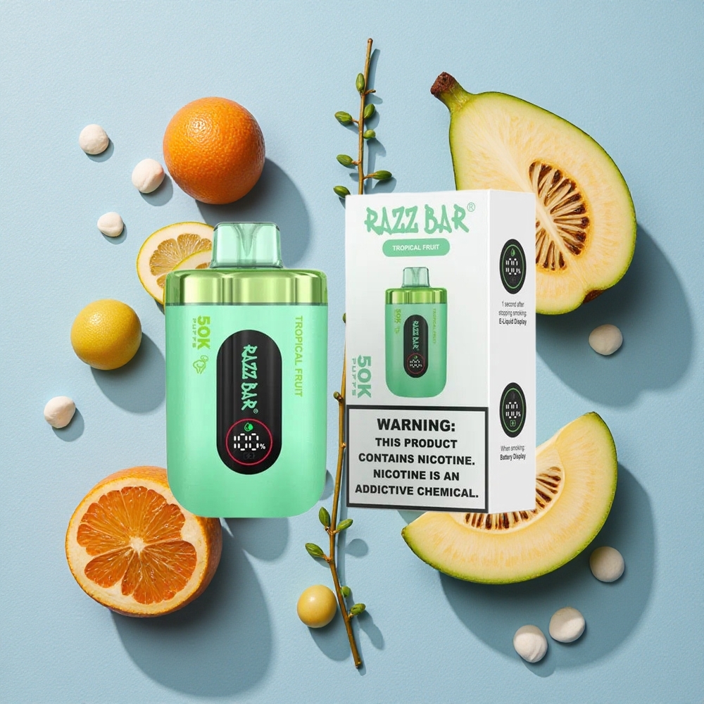 Razz Bar 50K Bouffées Vape Jetable Fruits Tropicaux et Framboise wholesale Belgique 650 Mah Rechargeable Type-C