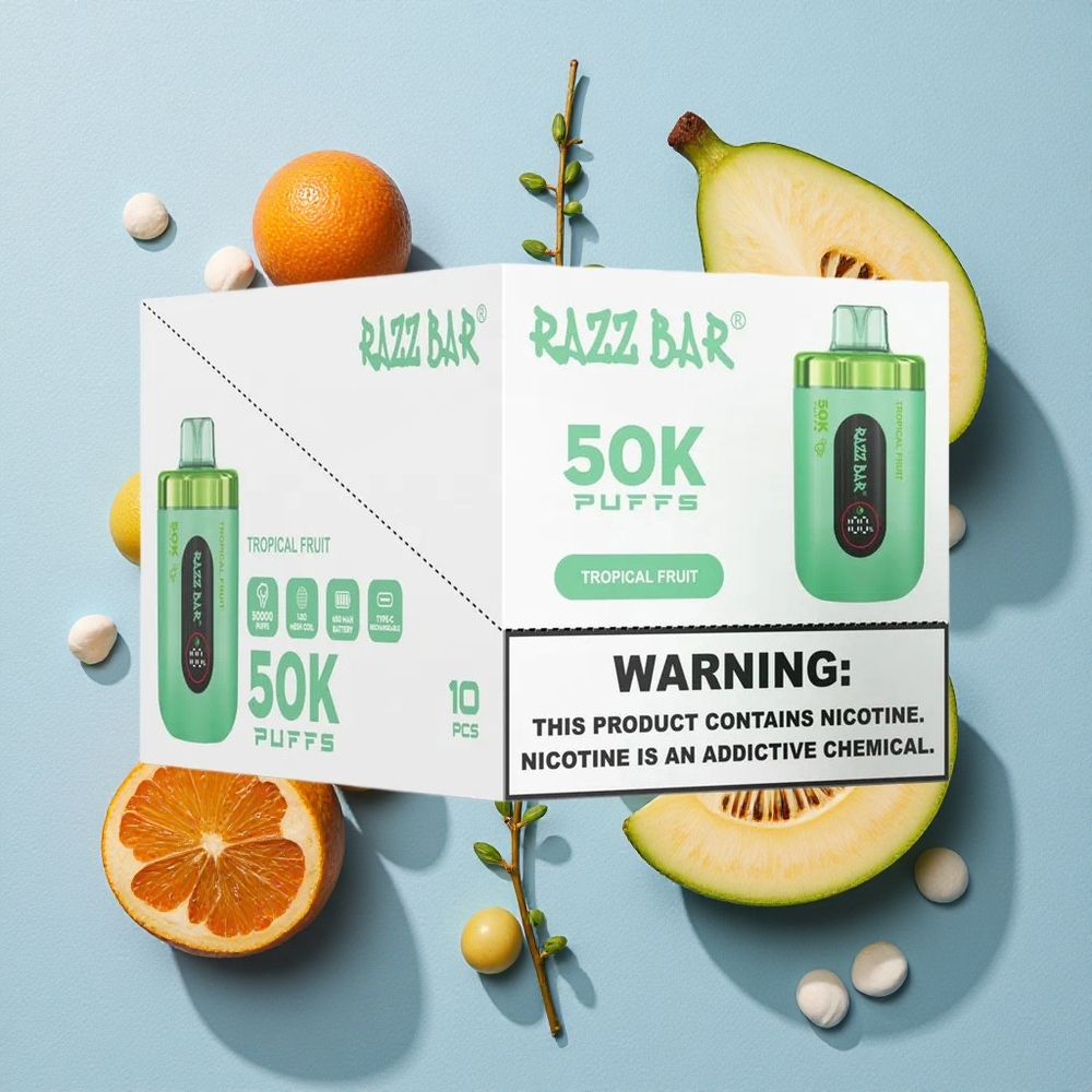 Razz Bar 50K Bouffées Vape Jetable Fruits Tropicaux et Framboise wholesale Belgique 650 Mah Rechargeable Type-C