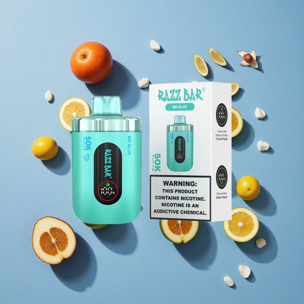 Razz Bar 50K Bouffées Vape Jetable Mr Bleu Jusqu'à 50000 Bouffées wholesale Belgique Rechargeable Type-C