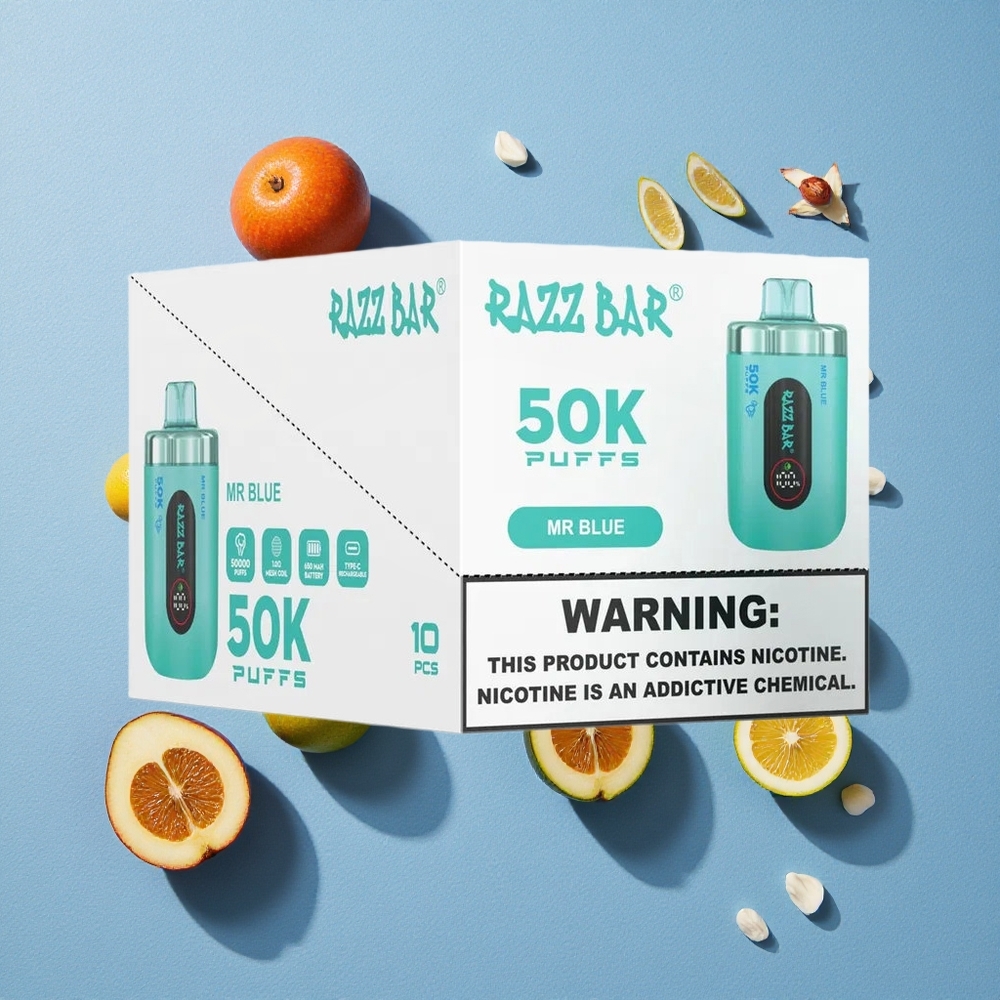 Razz Bar 50K Bouffées Vape Jetable Mr Bleu Jusqu\'à 50000 Bouffées wholesale Belgique Rechargeable Type-C