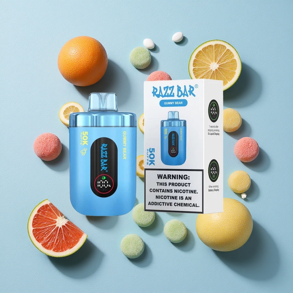 Razz Bar 50K Bouffées Vape Jetable Ourson Gélifié wholesale Belgique Rechargeable Type-C 2% Nicotine