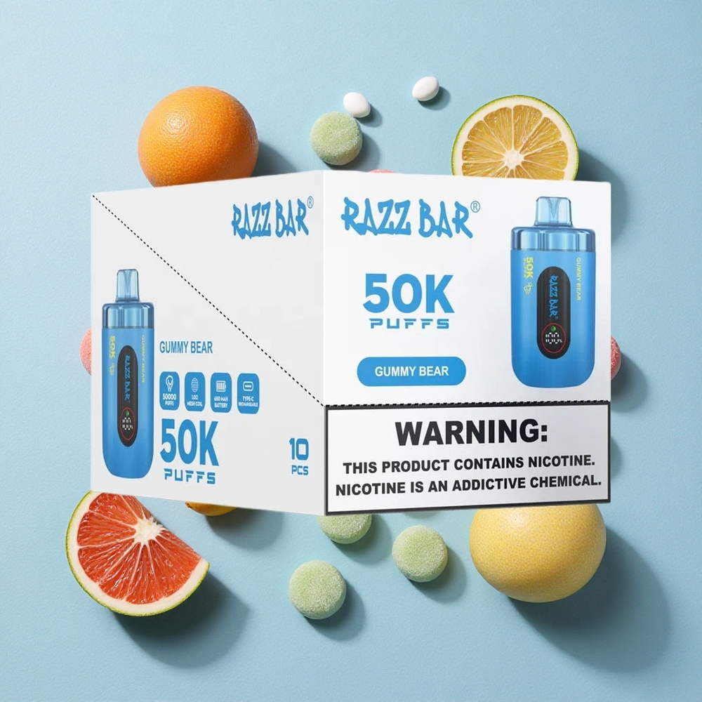 Razz Bar 50K Bouffées Vape Jetable Ourson Gélifié wholesale Belgique Rechargeable Type-C 2% Nicotine