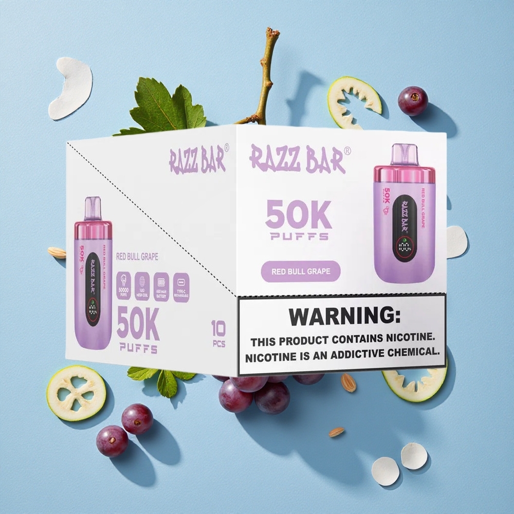 Razz Bar 50K Bouffées Vape Jetable Red Bull Raisin et Framboise jusqu\'à 50000 Bouffées wholesale Belgique Rechargeable Type-C