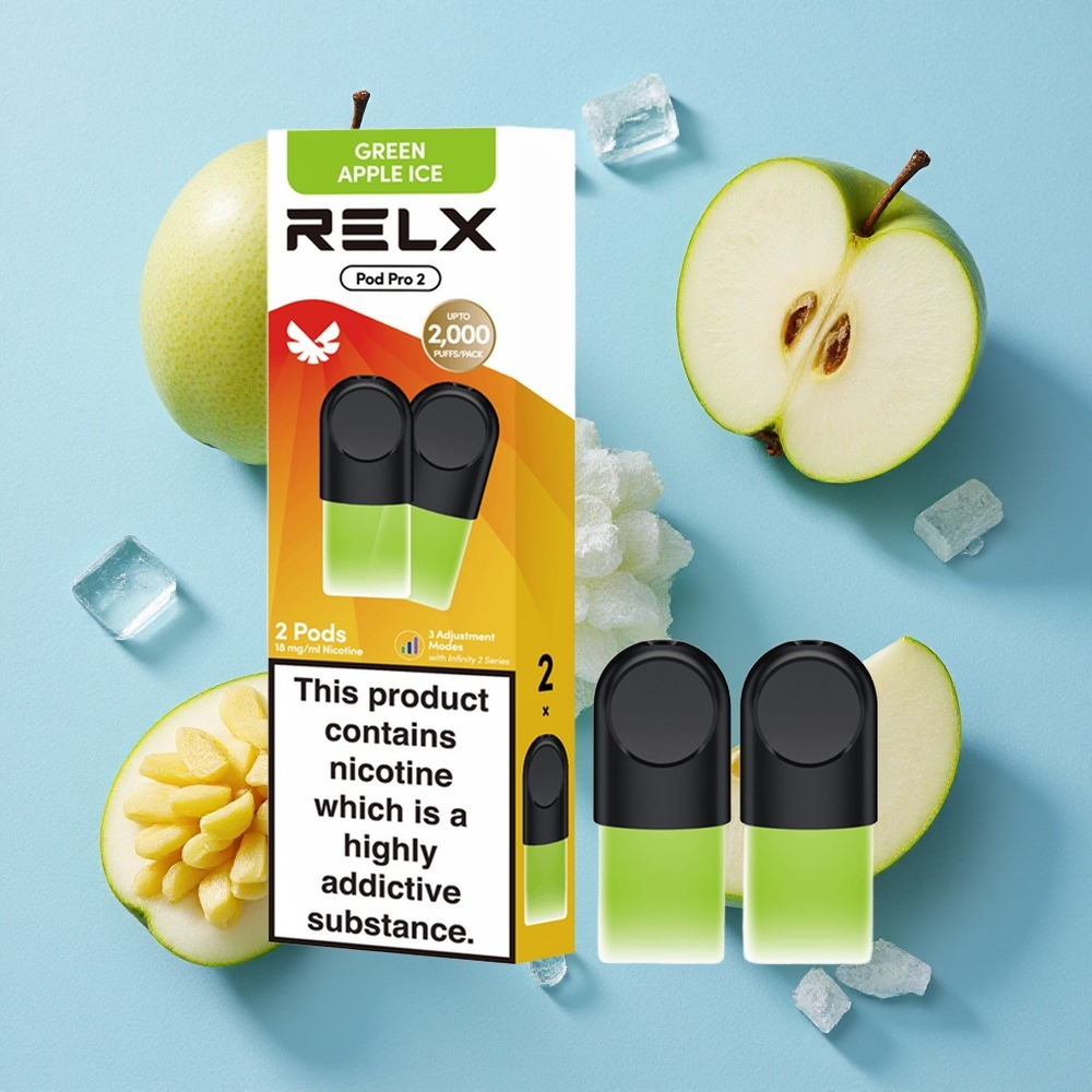 RELX Pod Pro 2 600 bouffées Pomme Verte Glacée wholesale Belgique 1,9ml 1,8% nicotine